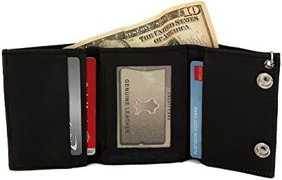 Mens USA Trucker Biker Black Leather Steel Chain Trifold Wallet Live To Ride Eagle