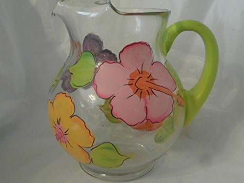 Hand painted Multi hibiscus round"kool aid" style pitcher. Made in the usa.
