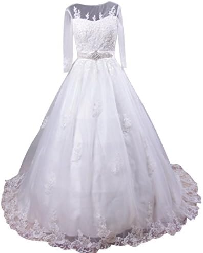 Women's Scoop Neckline Long Sleeve Lace Wedding Dress Ivory 2X