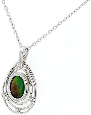 Ammolite Pendant, Silver & Cubic Zirconia Ammolite Pendant with 18" Sterling-silver Chain