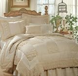 Waverly Vintage Natural Queen Bedskirt Ivory Embroidered Stripe