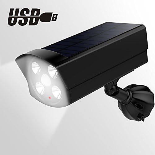 Larger Solar Lights 800Lumens Max, Hallomall Outdoor Solar Motion Sensor Spotlights LED Wall Lights Wireless Security Lights, Built-in Rechargeable lithium Batteries(4400mah)--USB /Solar Powered (1)
