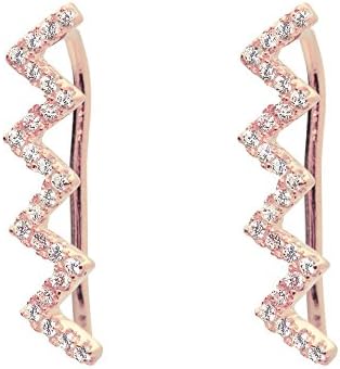Silver Pink Rhodium Plated Zig-Zag CZ Climbers Earrings
