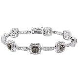 Sterling Silver 2/5ct TDW Champagne Diamond Square Link Bracelet