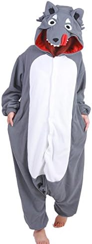 Magydre Grey Wolf Kigurumi Unisex Onesie for Cosplay Party Pajamas Sleepwear S