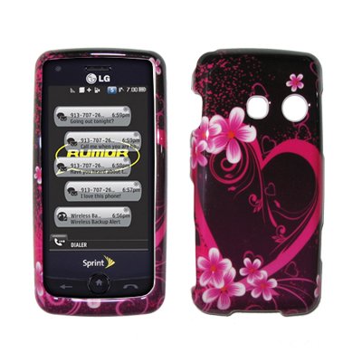 Premium Pink Hearts and Flowers Design Snap-On Cover Hard Case Cell Phone Protector for LG Rumor Touch LN510 [Accessory Export Brand Packaging]