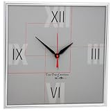 Connention Grey & Red Contemporary Canvas Wall Clock - Silver Frame