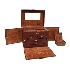Brown Leather Jewelry Box Organizer w/ Travel Case