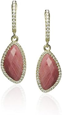 Rhodonite (Pink) Tear Drop 925 Sterling Silver CZ Border Earrings By Piers Design