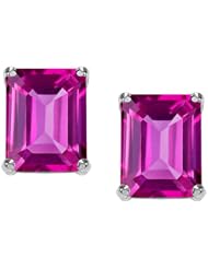 Tommaso Design (tm) 8x6mm Emerald Cut Created Pink Sapphire Earrings Studs in 14 kt White Gold