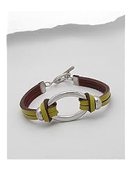 Lawn Green Leather Bracelet In White Base