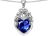Original Star K(tm) Large Loving Mother Twins Family Pendant With 12mm Heart Created Sapphire in .925 Sterling Silver