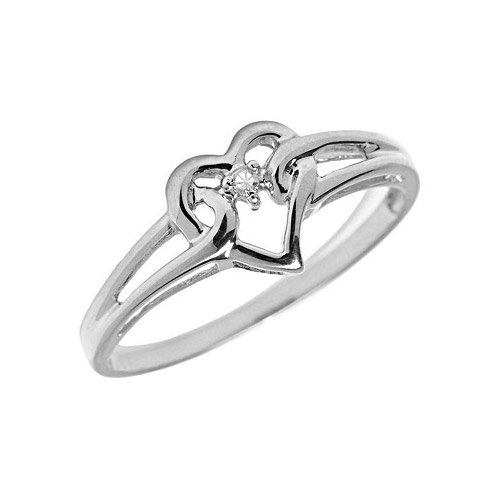 10K White Gold Diamond Heart Ring 10K White Gold Diamond Heart Ring