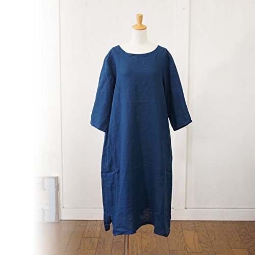 (オニヴァ) Onyvua リネン平織ボートネック８分袖ワンピース M ブルー