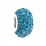 Pandora Style Charm Bead (Z413) Pave Crystal Style (14mm x 9mm) (fits Pandora, Biagi, Chamilia & Troll too) ~ Aqua Blue Crystal