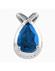 14K White Gold Pear Cut Chatham Created Sapphire Pendant -- LIFETIME WARRANTY