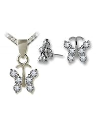 Silver Butterfly Necklace and Earring Set - Crsyal CZ