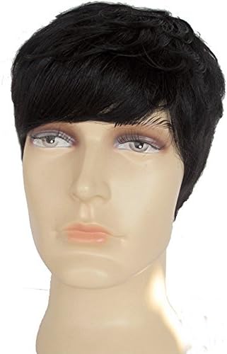 HSG fashion men wigs natural black wigs short real human hair wigs soft straight business men wigs with neat bangs