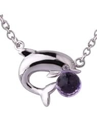 Inlaid Crystal Dolphin and Ball Pendant Jewelry Alloy Necklace