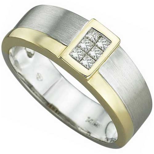 0.20 Ct.T.W. Princess Cut Diamonds, Two Tone 14Kt. Gold. Two Tone Men's Diamond Band.