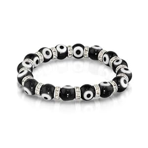 Bling Jewelry Evil Eye Beads 10mm Black Stretch Swarovski Crystal Bracelet 7.5 Inch
