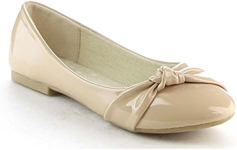 DOTTY AVIC Children Girl Knot Strap Deco Slip On Ballet Flat Runs A Size Smaller, Color:NUDE, Size:1 M US Little Kid
