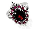 Image of Ladies Sterling Silver Ruby & Garnet Fancy Cluster Ring