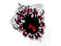 Ladies Sterling Silver Ruby & Garnet Fancy Cluster Ring