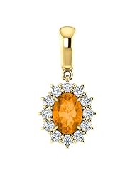 18K Yellow Gold 7.00x5.00mm Oval Cut Spessartite Garnet and Diamond Pendant -- LIFETIME WARRANTY