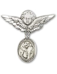 Sterling Silver Baby Badge with St. Columbanus Charm and Angel with Wings Badge Pin