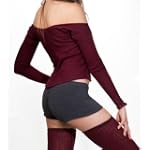 KD dance Three Piece Dance Outfit Charcoal Stretch Boy Short With Classic Knit V Neck Top & Thigh High Leg Warmers In Color of Your Choice, Sexy, Functional & Unique Eye Catching Outfit Made In New York City USA