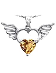 Original Star K (tm) Wings Of Love Birthstone Pendant with 8mm Heart Shape Simulated Imperial Yellow Topaz in 925 Sterling Silver