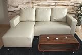 Sofa Couch Ecksofa Eckcouch M48, 196cm ~ Kunstleder creme style= Sofa Couch Ecksofa Eckcouch M48, 196cm ~ Kunstleder creme
