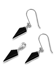 NEW ARRIVAL! Black Onyx .925 Sterling Silver Earrings & Pendant Necklace Set