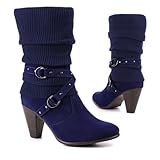 Damen Schuhe, STIEFEL, BOOTS STIEFELETTEN MIT NIETEN, 2923-GG, Synthetik in hochwertiger Leder Optik und Textil, Blau, Gr 39