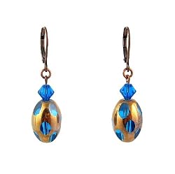 Earrings - E259 - Polka Dot Plated Glass and Swarovski (tm) Crystal - Oval ~ Capri Blue