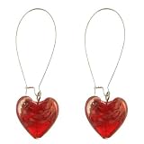 Silver Tone Red Glass Heart Loop Earrings
