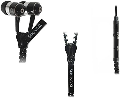 ZIP-Elites ZH2000 Zipper Earbuds by SoundXL (Lifetime Guarantee) - Tangle Free In-Ear Headphones With Enhanced Bass and Microphone (Onyx Black)