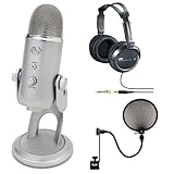 Blue Microphones Yeti USB Condenser Plug-and-Play Microphone with Studio Headphones and Microphone Pop Filter
