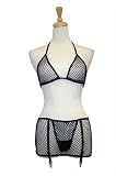 Exposed By Magic Silk : Exposed By Magic Silk Queen Size Fishnet Skort Set With Garters, Black, One Size