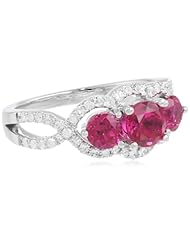 14k White Gold Gemstone and 1/2 cttw Diamond 3 Stone Ring