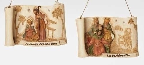 Pack of 8 Fontanini Three Kings and Holy Family Scroll Religious Christmas Nativity Ornaments #56336 Pack of 8 Fontanini Three Kings and Holy Family Scroll Religious Christmas Nativity Ornaments #56336