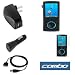 Black Flexible Soft Silicone Skin Case + Clear Reusable LCD Screen Protector + USB Data Cable + USB Home Travel Charger + USB Car Charger for SanDisk Sansa View 8GB 16GB
