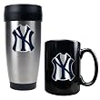 New York Yankees Stainless Steel Travel Tumbler & Black Ceramic Mug Set - Primary Logo MLB Baseball