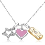 18k Gold Overlay Sterling Silver Enamel MOM Heart & Star Diamond Charm Pendant (0.05 cttw, I-J Color, I3 Clarity), 18