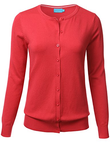 FLORIA Women Button Down Crew Neck Long Sleeve Soft Knit Cardigan Sweater (S-3X)
