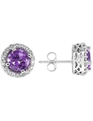 Amethyst and Diamond Earrings 14k White Gold
