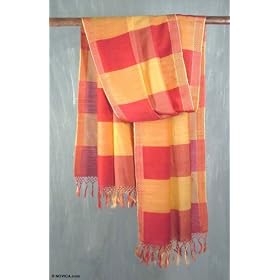 Silk and wool shawl, 'Bright Passion' by NOVICA