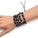 CHRISTINELLE Leather Wrap Bracelet, Beaded Bracelets for Women, Five Rows Matte Black Beads, 36