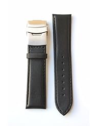 20mm Black Padded Calfskin with S/S Deployment Buckle and Aero-Lining Design